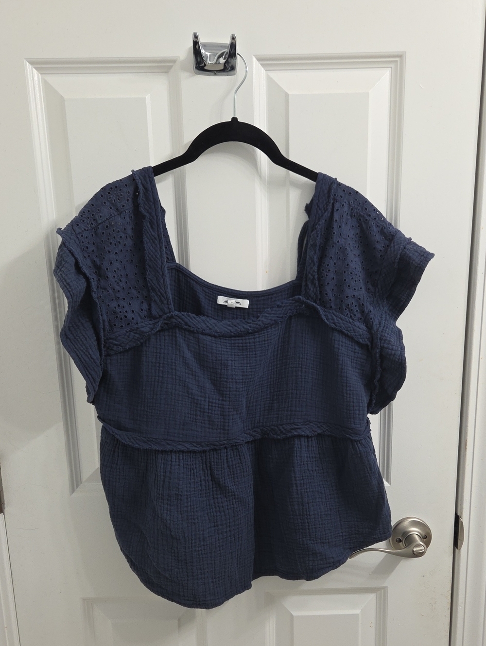 Maurices Square-Neck Navy Eyelet Babydoll Blouse